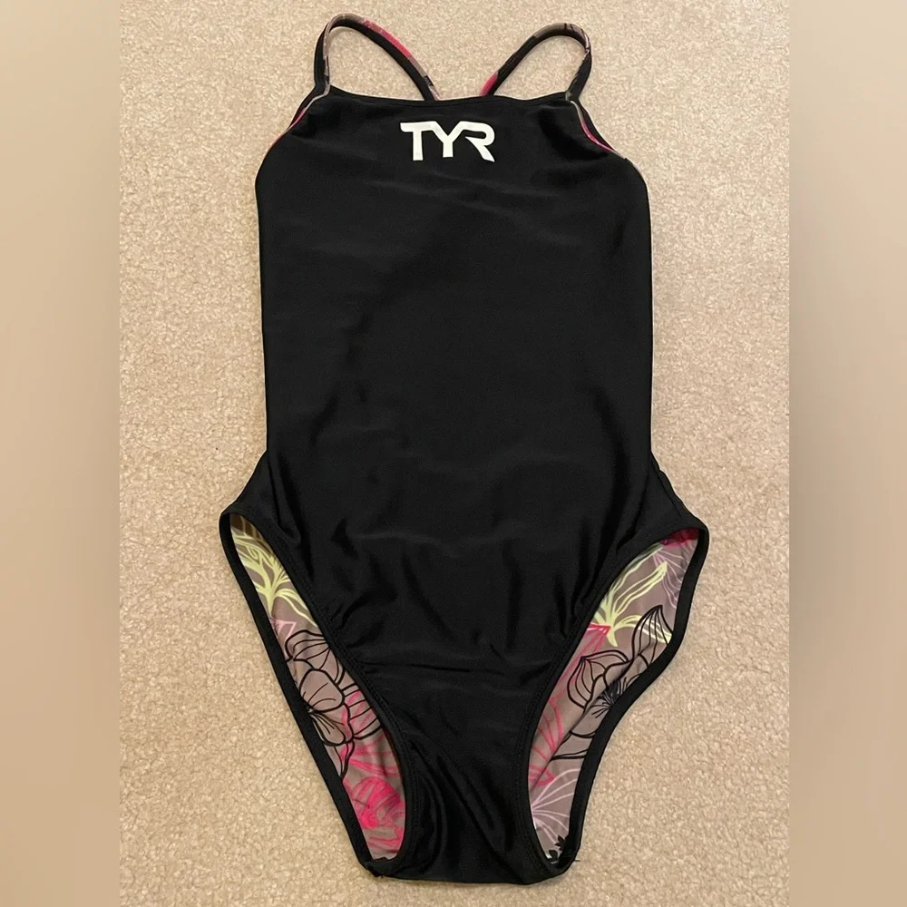 TYR Women’s Reversible Floral One-Piece Swimsuit in Pink, Black, Gray